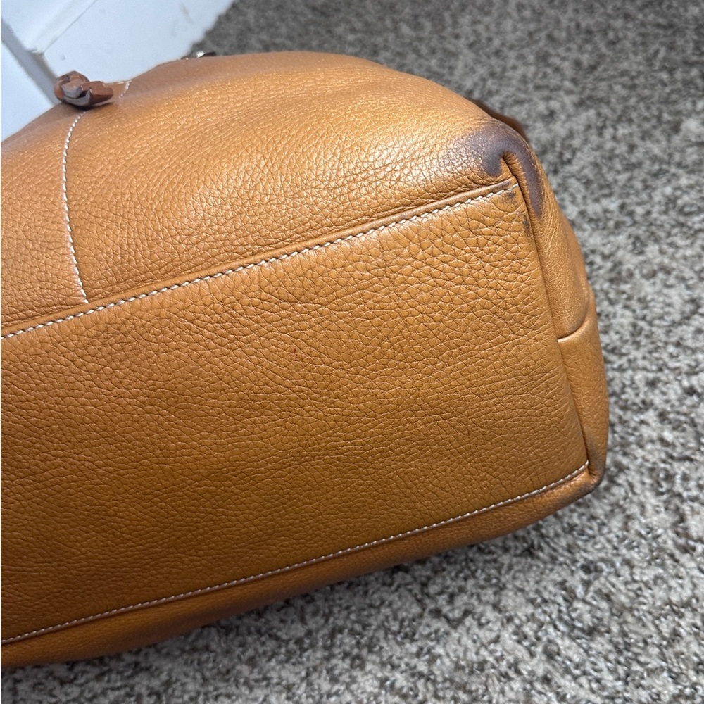 Dooney & Bourke Brown Pebbled Leather Hobo Bag Tan Camel Zip Pocket Shoulder Bag - Picture 10 of 16